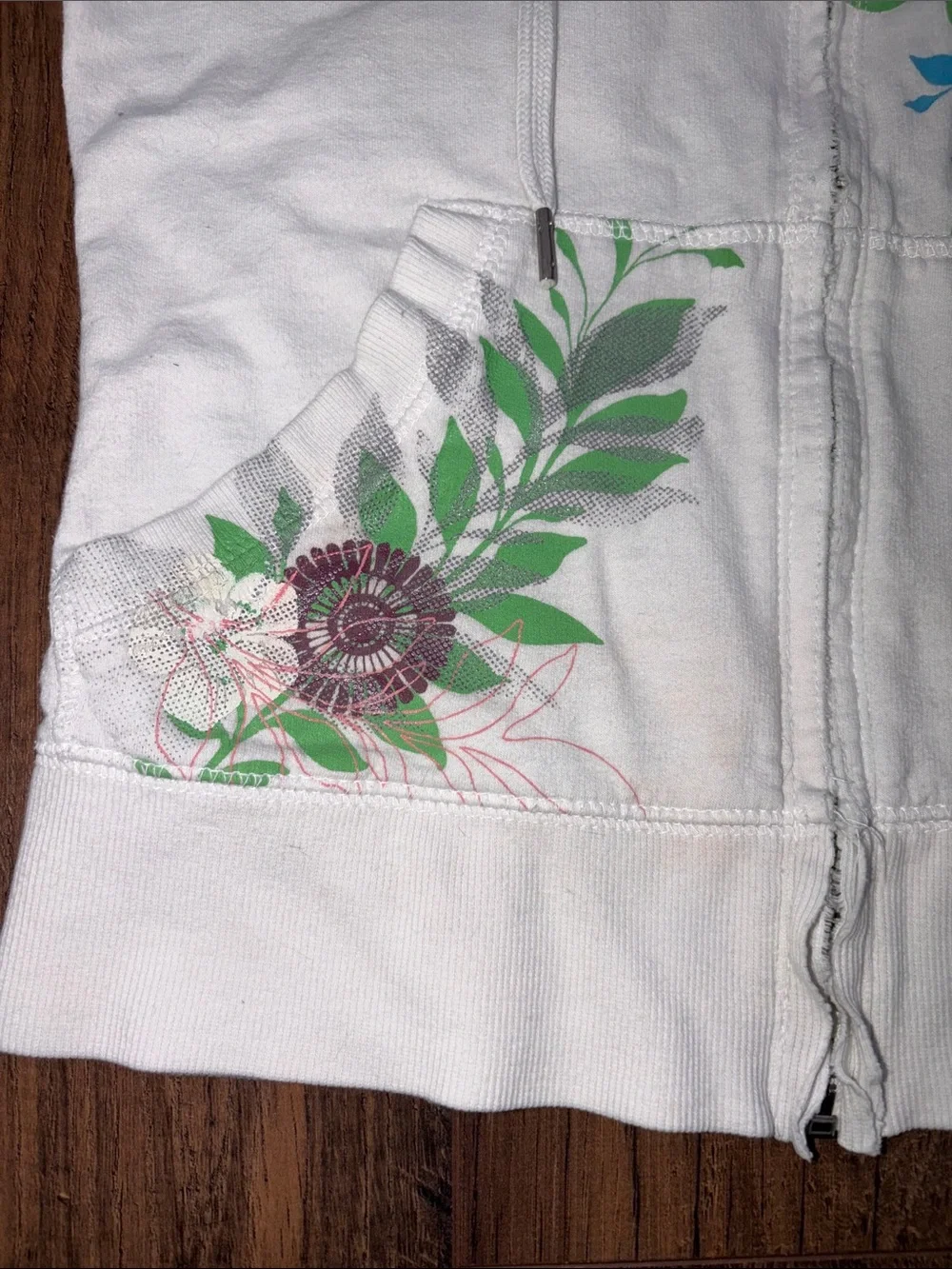 Roxy Zip Up Hoodie with Pink Logo and Multicolor Floral Print - Picture 5 of 14